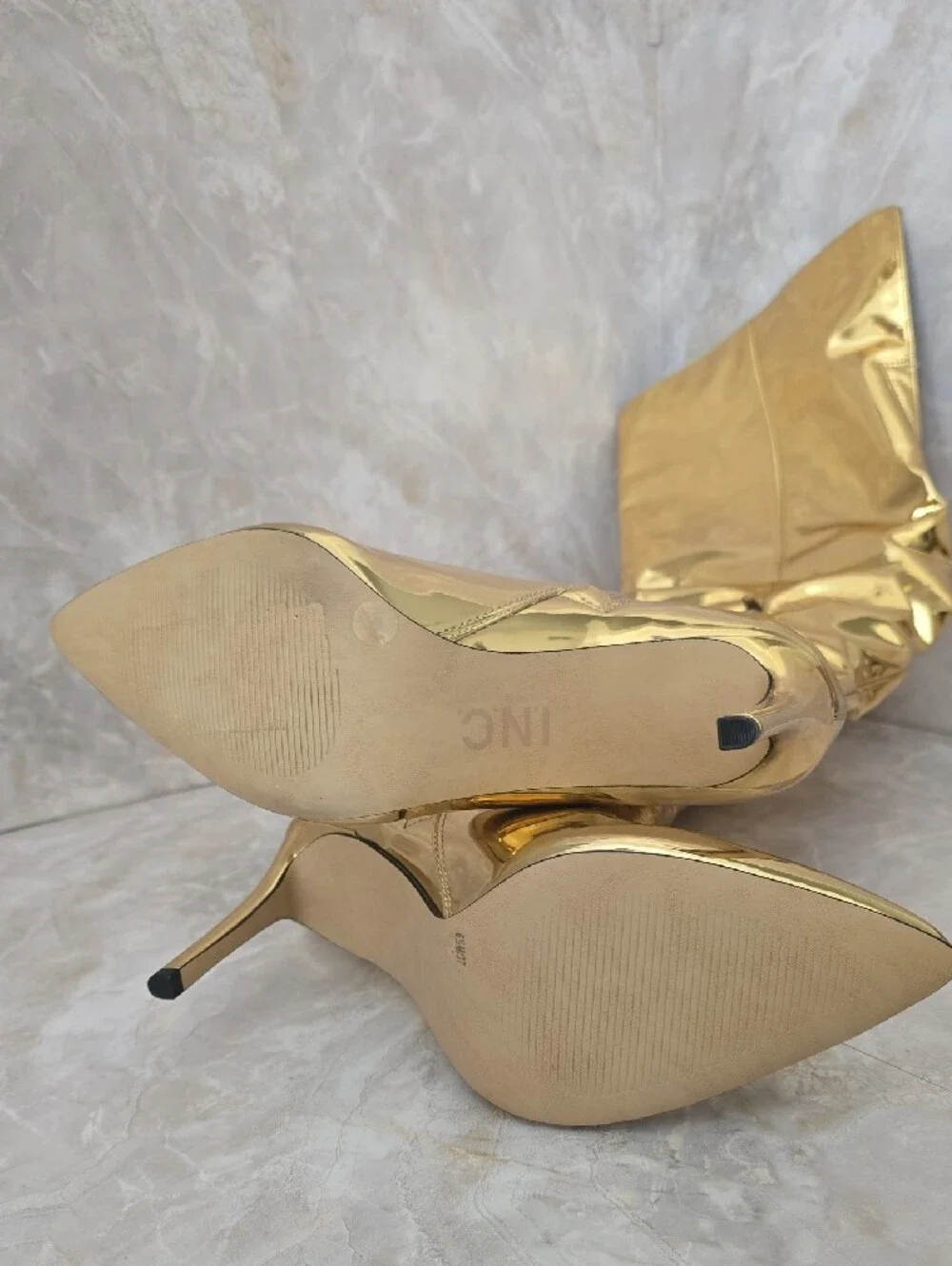 INC International Concepts Iyonna Gold Metallic Over-The-Knee Slouch Boots 6.5
